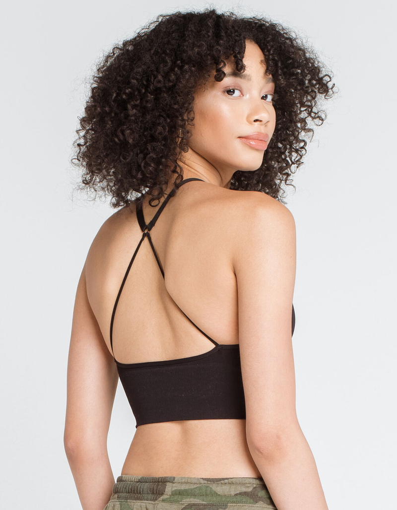 FULL TILT O-Ring Back Seamless Ribbed Black Bralette image number 2