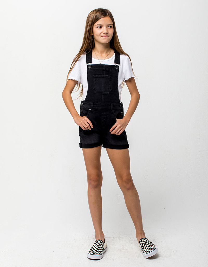 RSQ Roll Cuff Black Girls Denim Shortalls image number 1