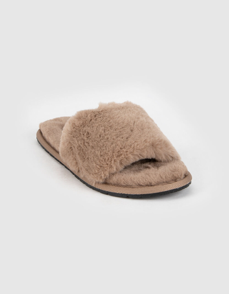 QUPID Faux Fur Band Womens Taupe Slippers image number 0