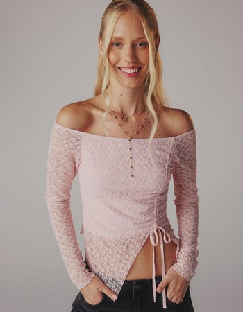 FULL TILT Womens Long Sleeve Lace Cinch Top Primary Image