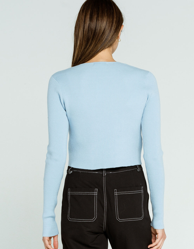 FULL TILT Ribbed Tie Front Womens Light Blue Cardigan image number 2