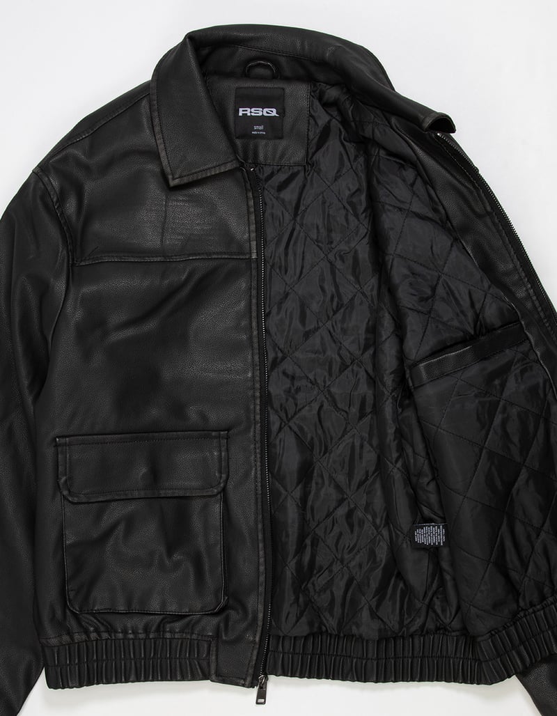 RSQ Mens Oversized Vegan Leather Bomber Jacket image number 2
