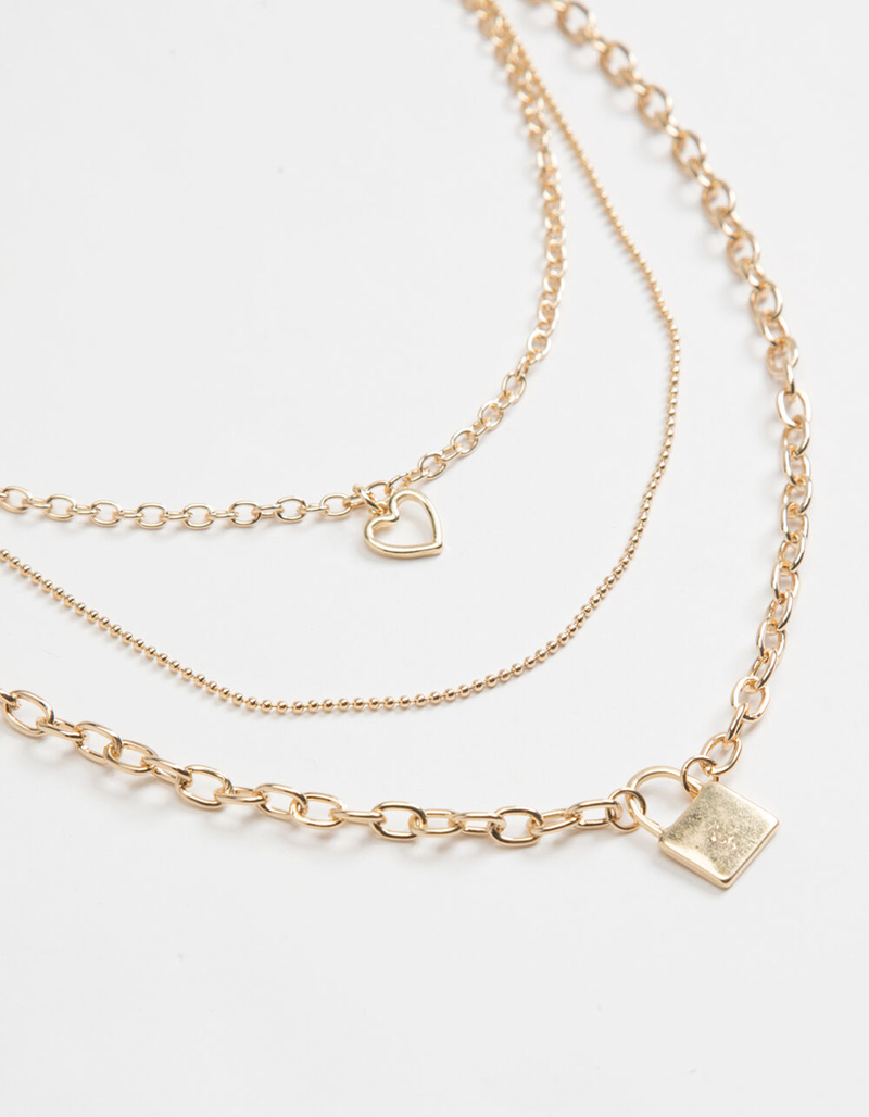 FULL TILT Layered Heart & Lock Necklace image number 1