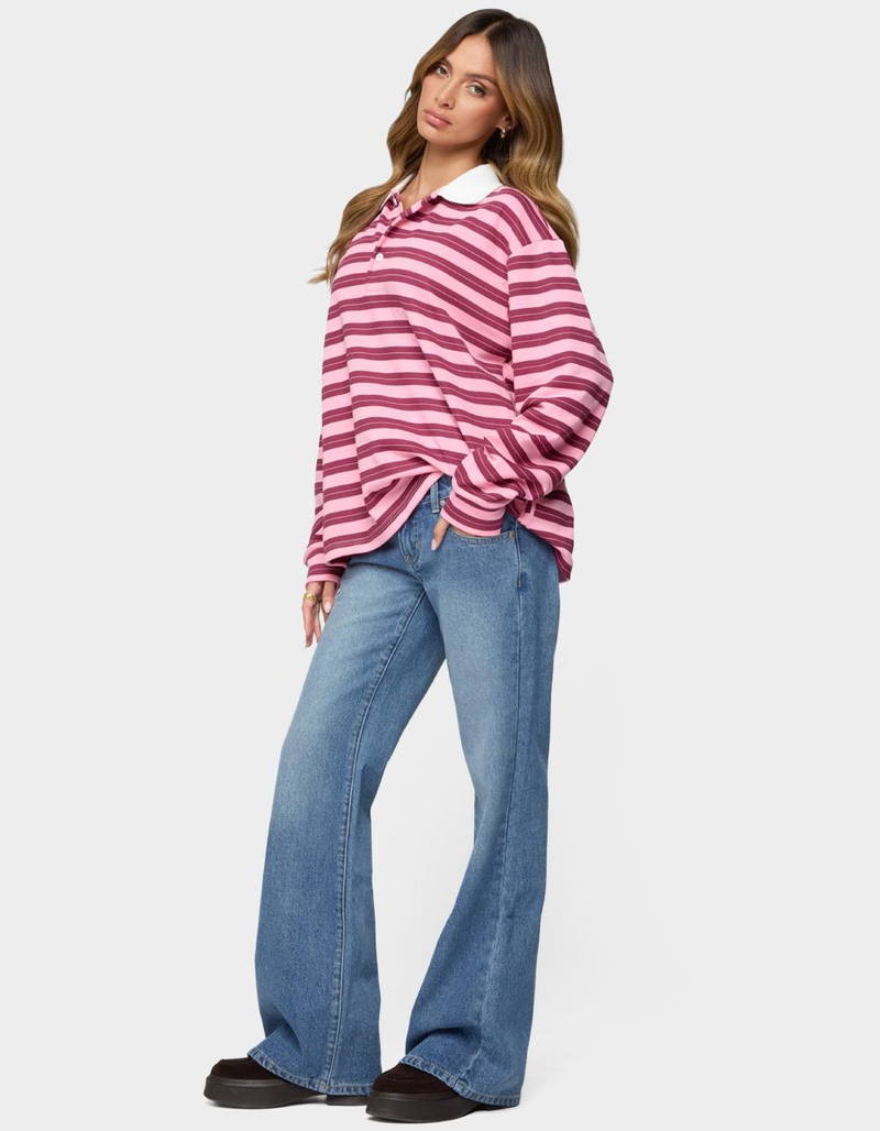 EDIKTED Maureen Striped Polo Sweatshirt image number 3