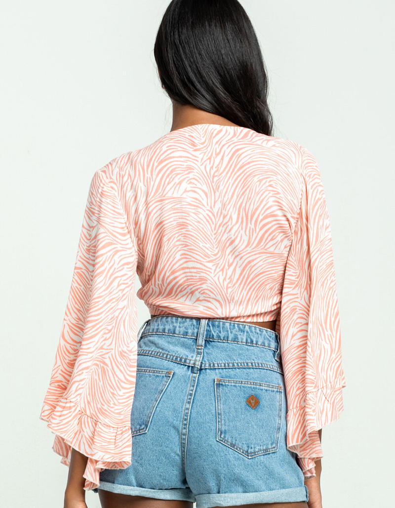 MILEY AND MOLLY Zebra Bell Sleeve Womens Tie Front Top image number 2