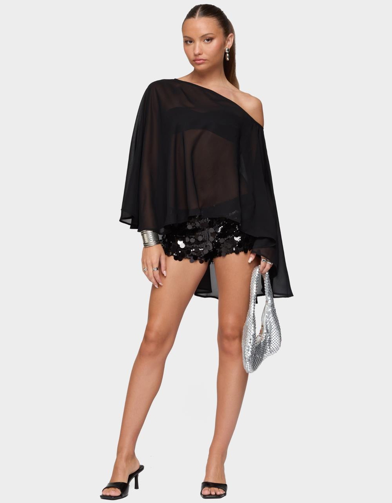 EDIKTED Sheer Chiffon Asymmetric Poncho image number 4