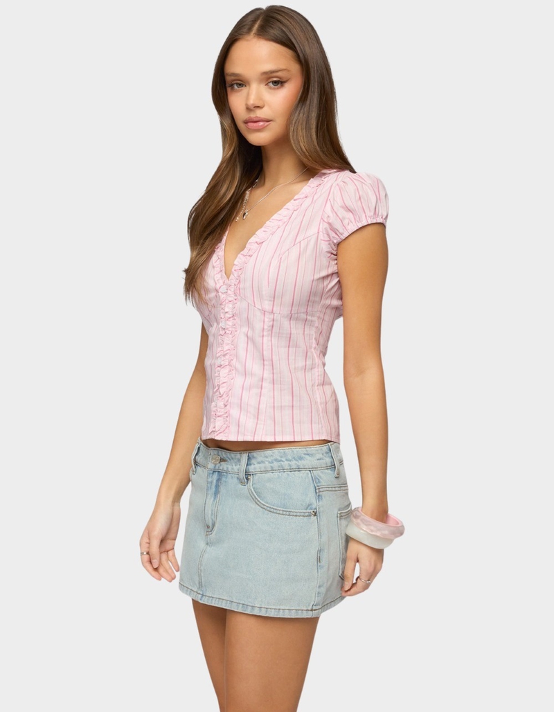 EDIKTED Georgia Ruffle Striped Button Up Top image number 1
