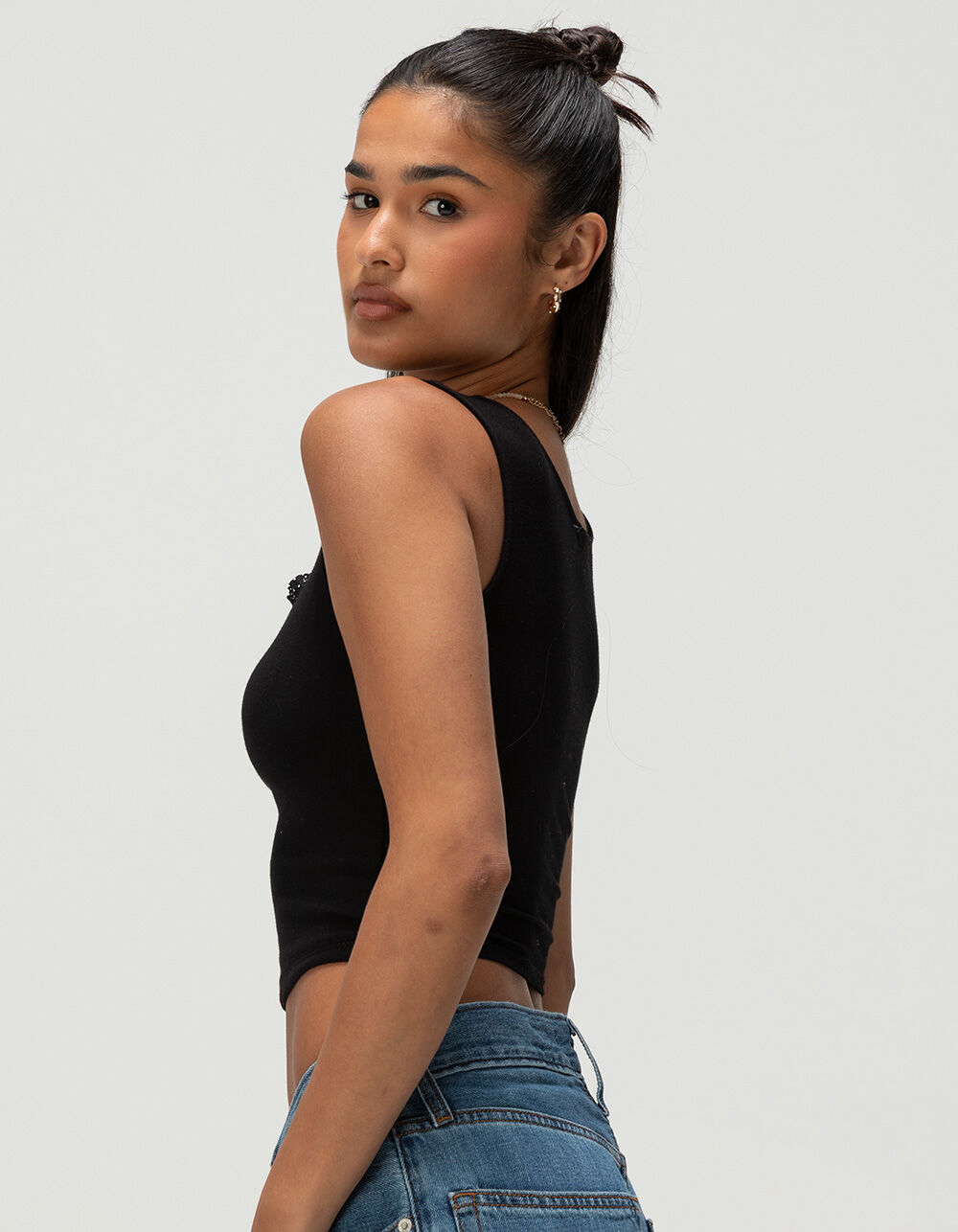 BOZZOLO Womens Lace Trim Square Neck Top - BLACK | Tillys