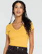 DESTINED Ribbed V-Neck Womens Chamois Crop Tee image number 1