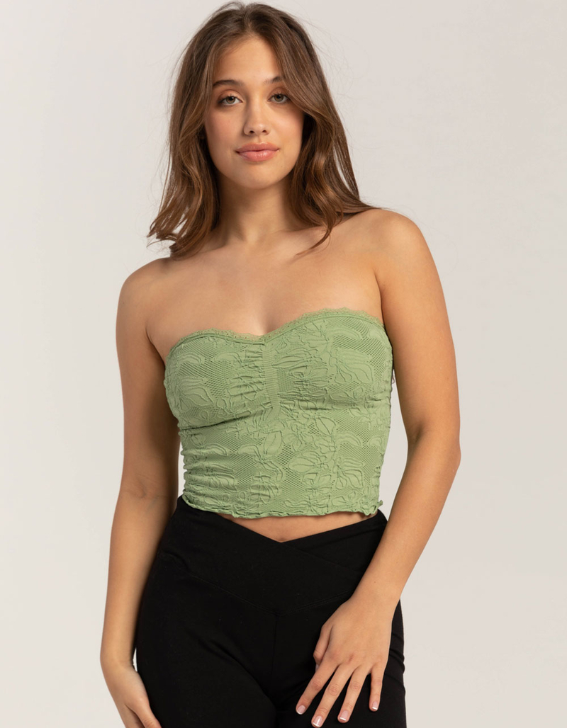 FULL TILT Seamless Lace Trim Textured Womens Tube Top image number 1