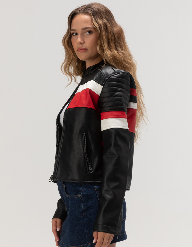 ASHLEY Stripe Racing Faux Leather Womens Jacket image number 2