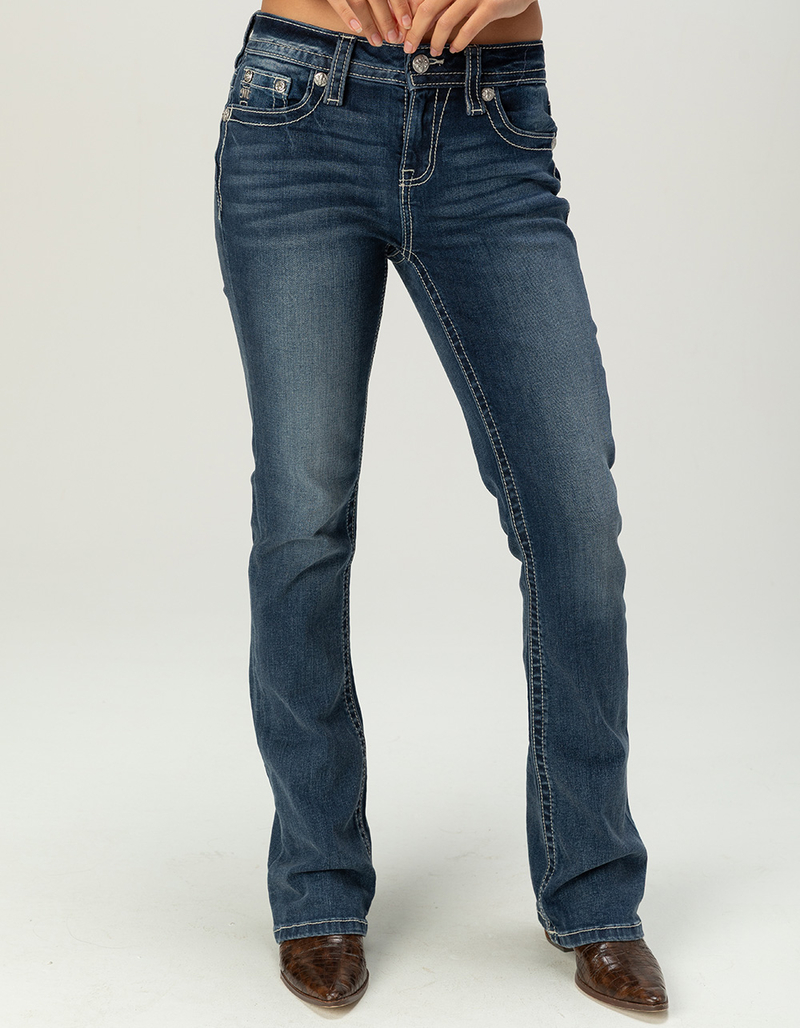 MISS ME Cross Pocket Womens Mid Rise Bootcut Jeans image number 3