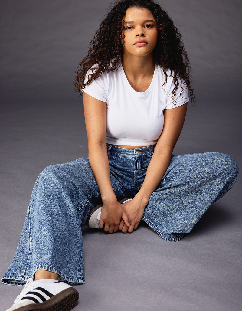 RSQ Womens Mid Rise Wide Leg Jeans image number 10