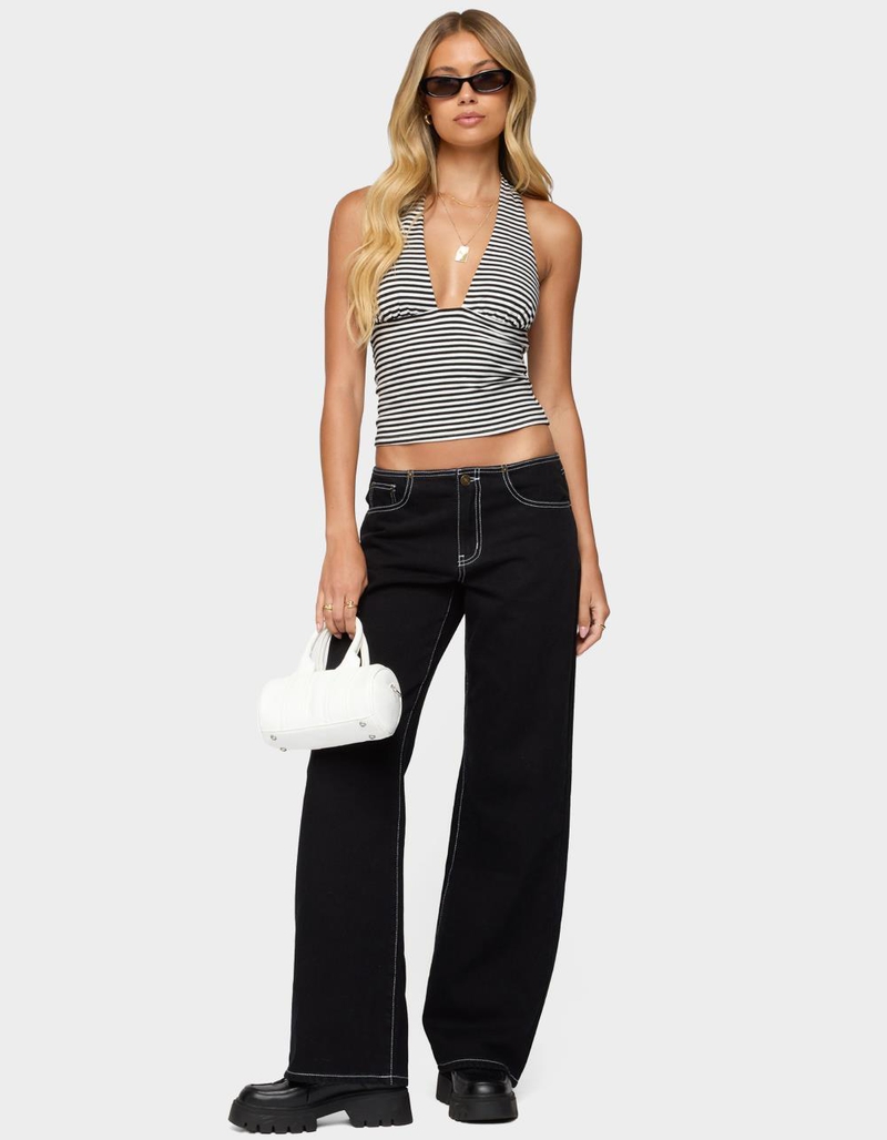 EDIKTED Contrast Stitch Low Rise Jeans image number 4