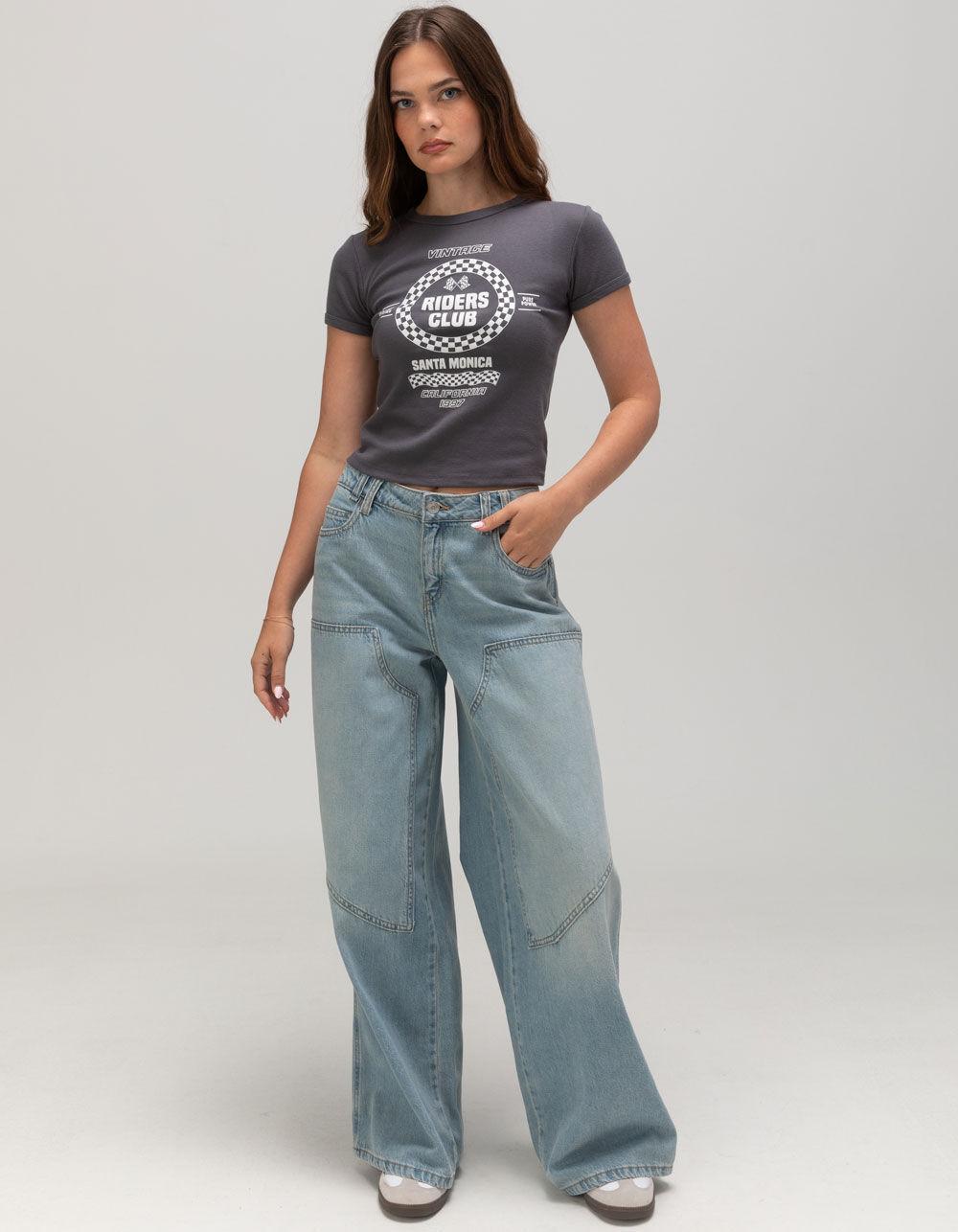 RSQ Womens Riders Club Baby Tee - GRAY | Tillys