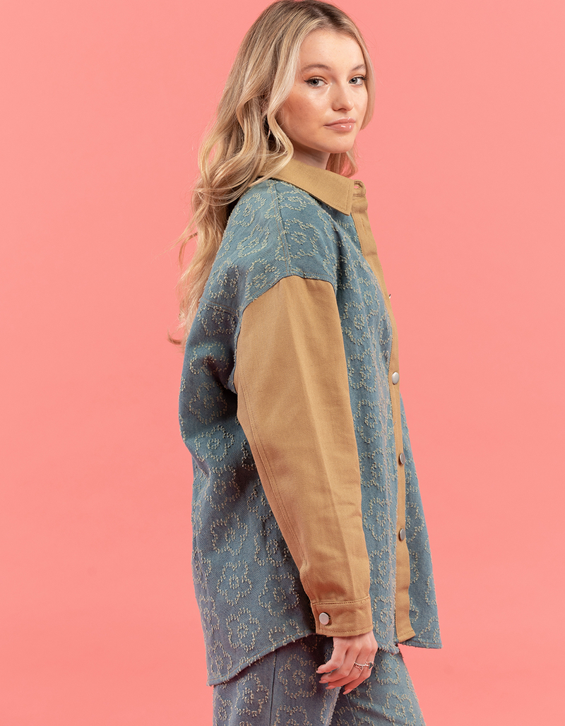 TRUEWRLD Floral Distress Colorblock Womens Shirt image number 3