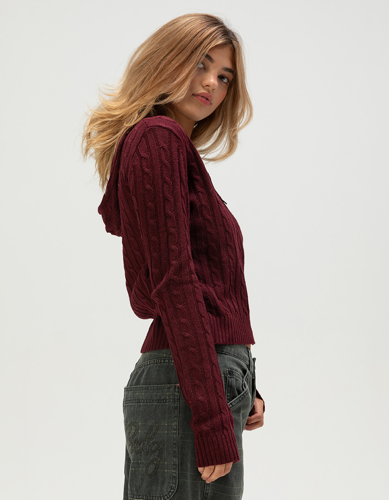 LOVE TREE Womens Zip-Up Hooded Cable Knit Sweater image number 2