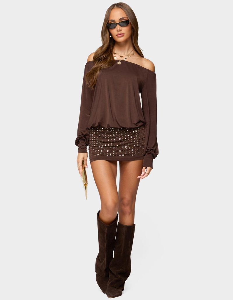 EDIKTED Studded Off Shoulder Backless Romper image number 4