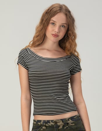 TILLYS Womens Open Neck Stripe Tee Primary Image