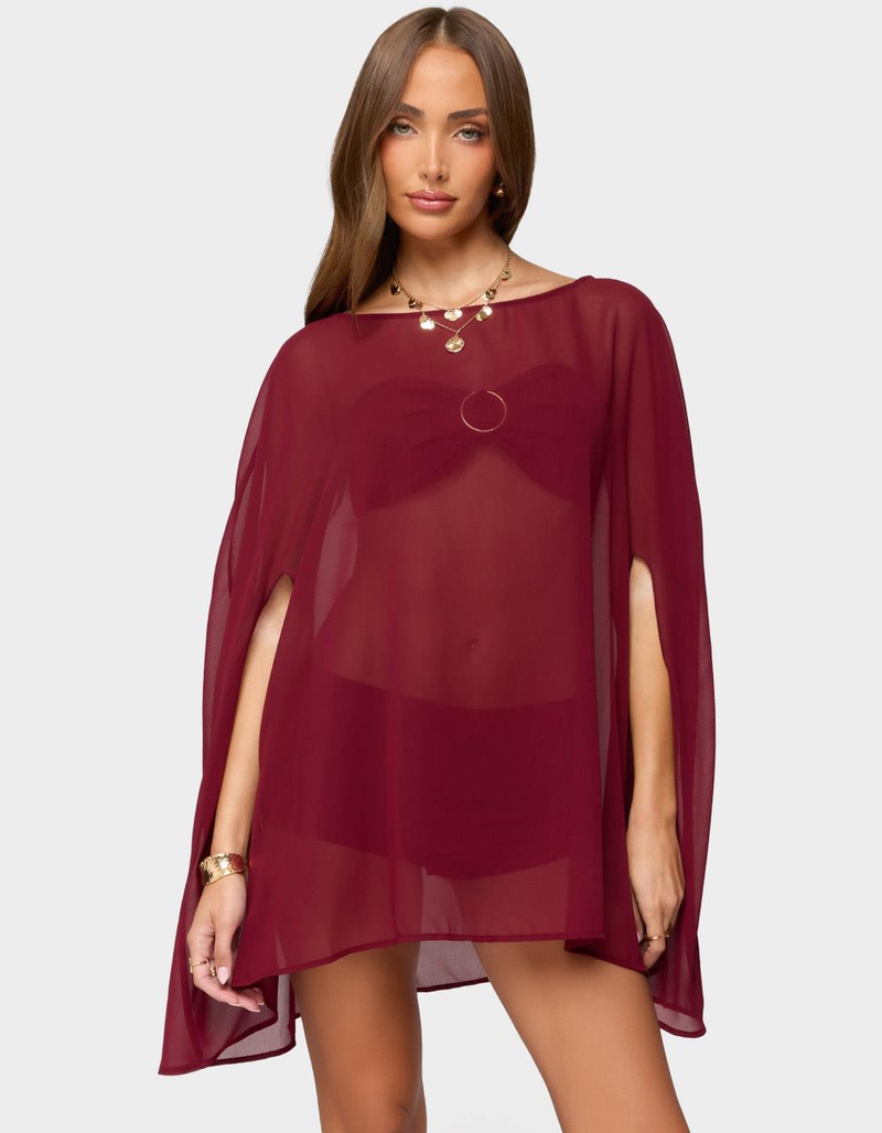 EDIKTED Mckenzie Sheer Chiffon Poncho image number 0