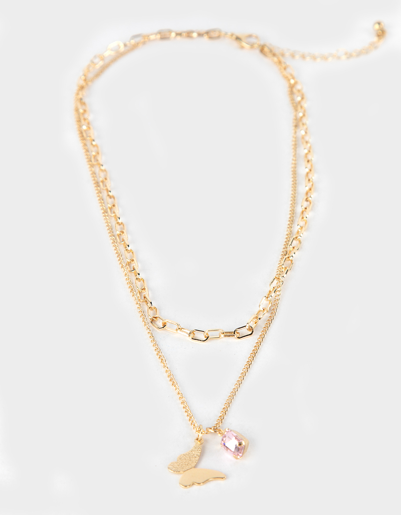 FULL TILT Layered Butterfly Rhinestone Necklace image number 0