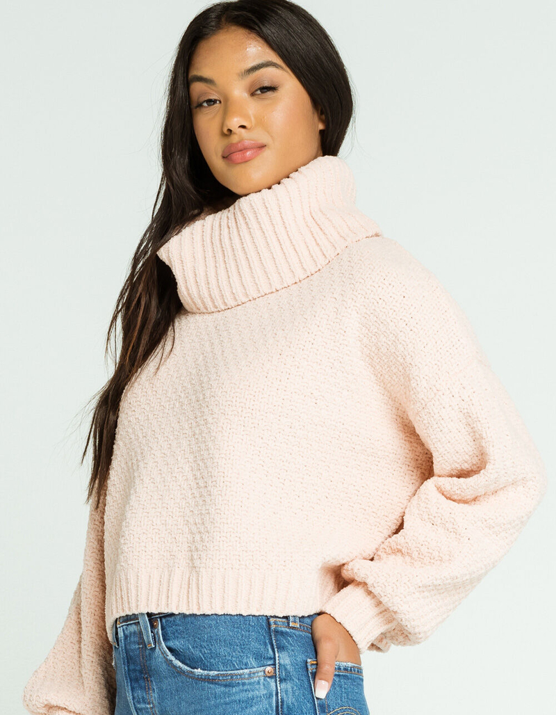 SKY AND SPARROW Chenille Cowl Neck Womens Light Pink Sweater image number 1