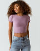 BOZZOLO Ribbed Lettuce Edge Womens Lavender Crop Tee image number 1