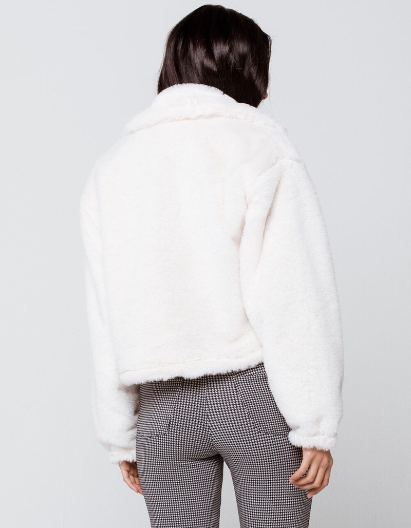 KNOW ONE CARES Fur Zip Womens Off White Jacket image number 2