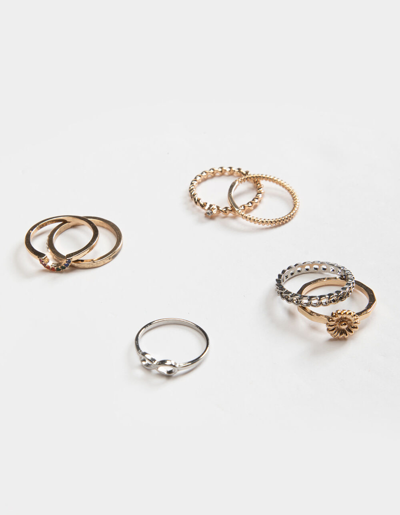 FULL TILT 7 Piece Flower and Rainbow Ring Set image number 0