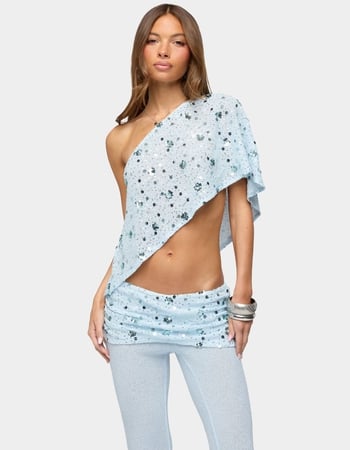 EDIKTED Zephyra Bead & Sequin One Shoulder Poncho Primary Image