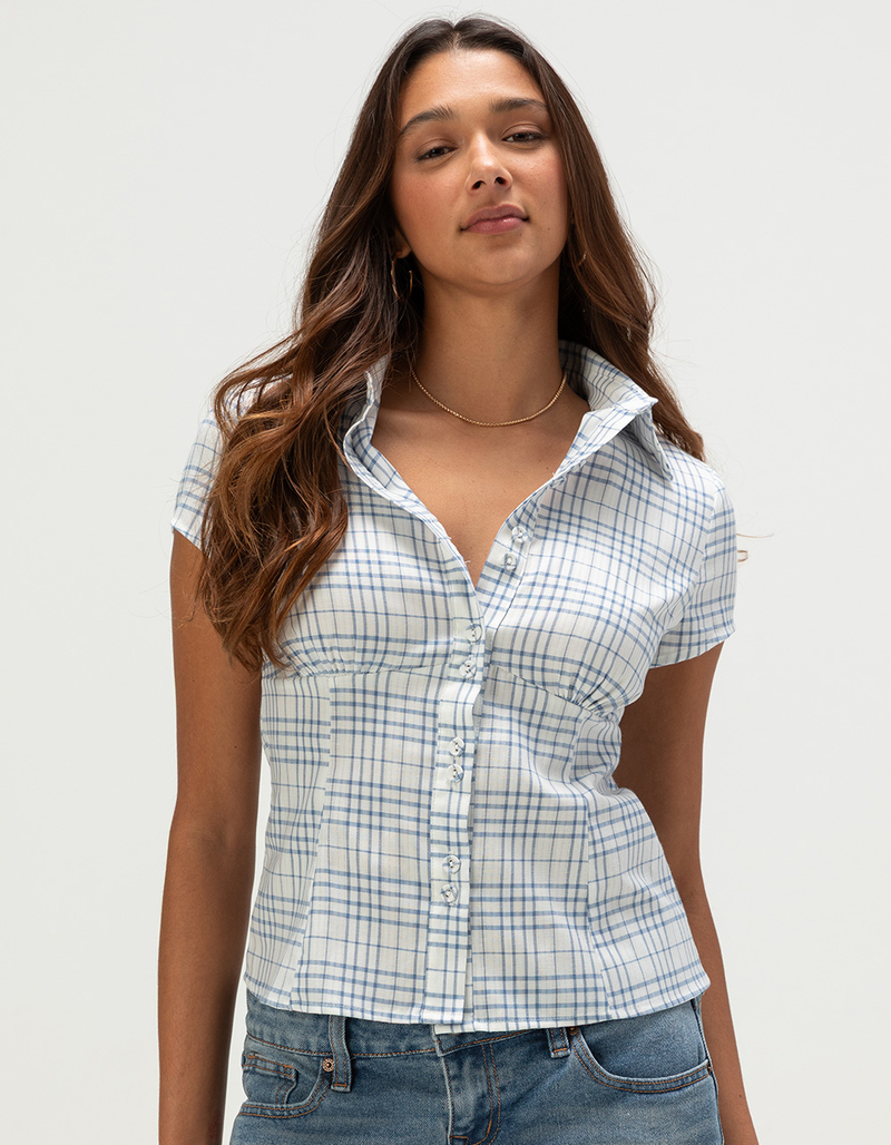 LOVE TREE Womens Plaid Button Up Shirt image number 0