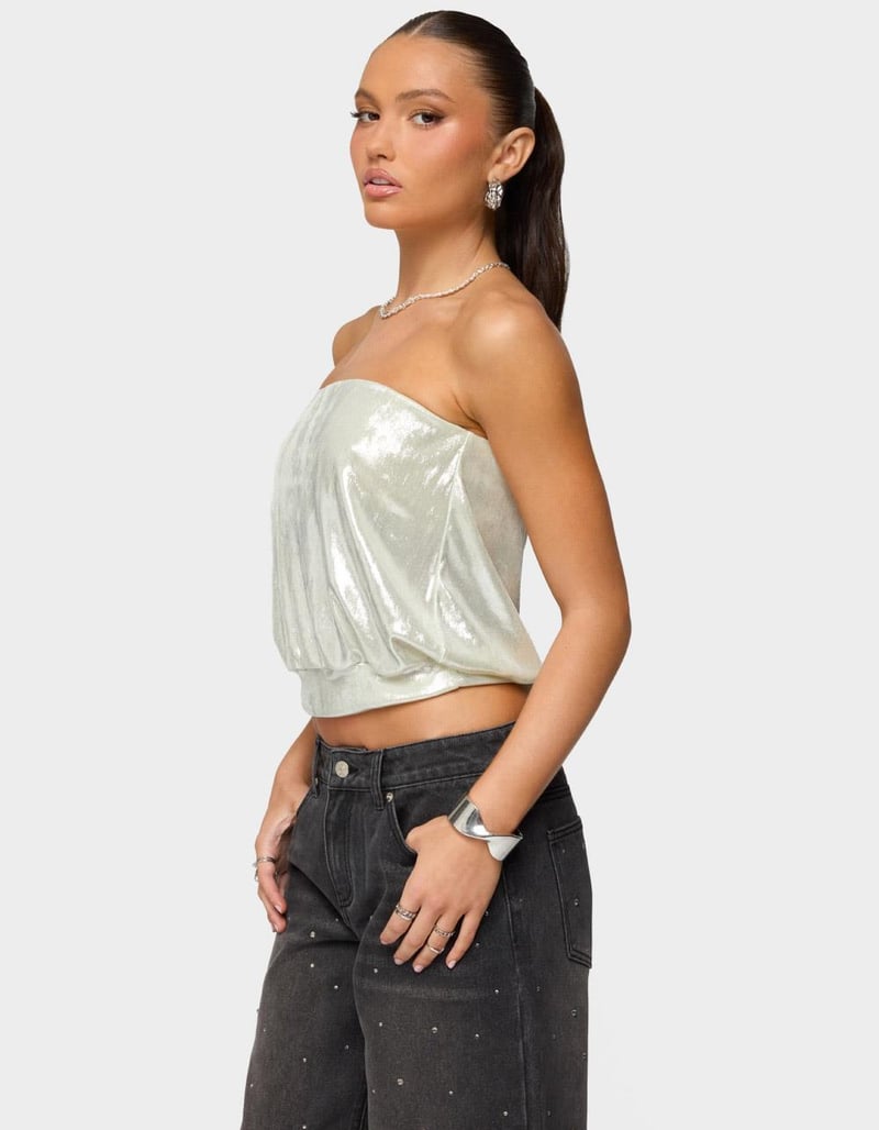 EDIKTED Leira Silky Sparkly Strapless Top image number 1