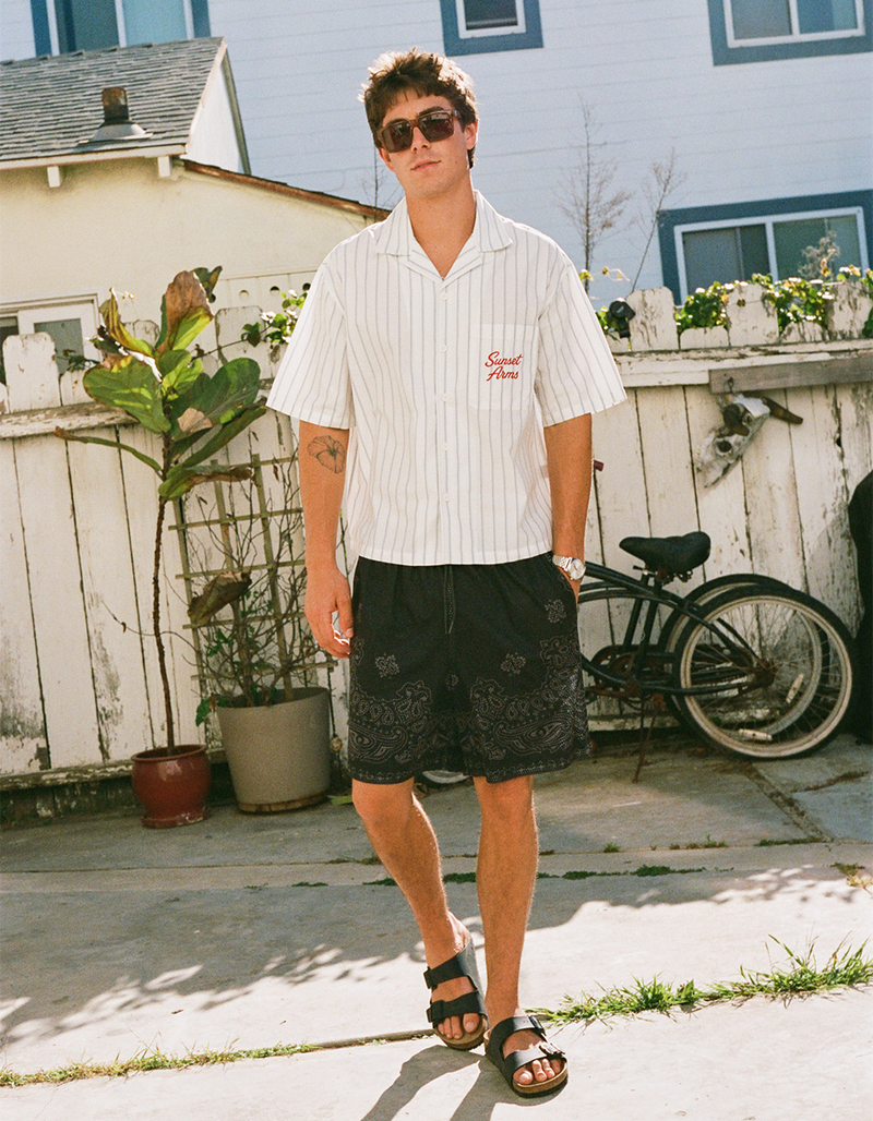 RSQ Mens Graphic Stripe Crop Button Up Shirt image number 3