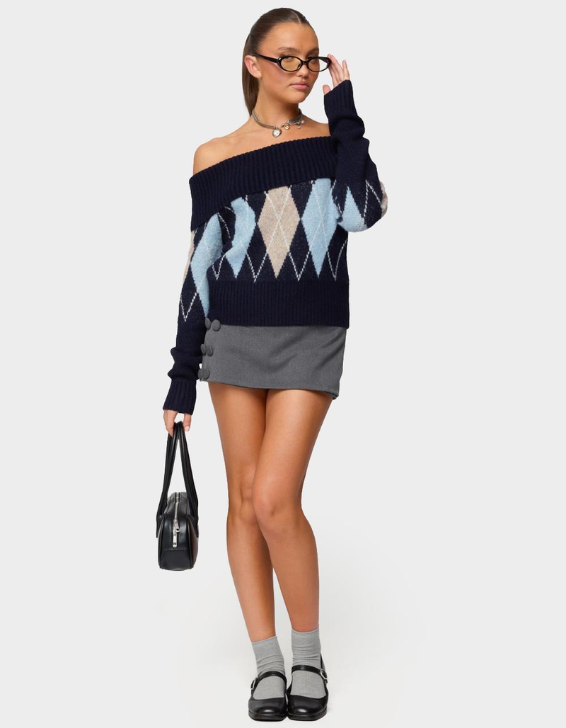 EDIKTED Jakarie Argyle Foldover Sweater image number 4