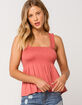 GOOD LUCK GEM Smocked Peplum Womens Mauve Tank image number 1