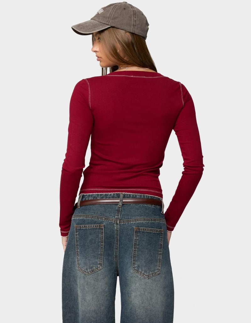 EDIKTED Yael Contrast Stitch Henley Top image number 2