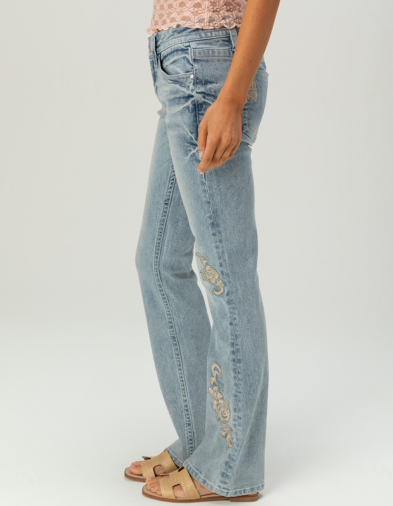 WEST OF MELROSE Low Rise Womens Floral Embroidered Bootcut Jeans image number 3