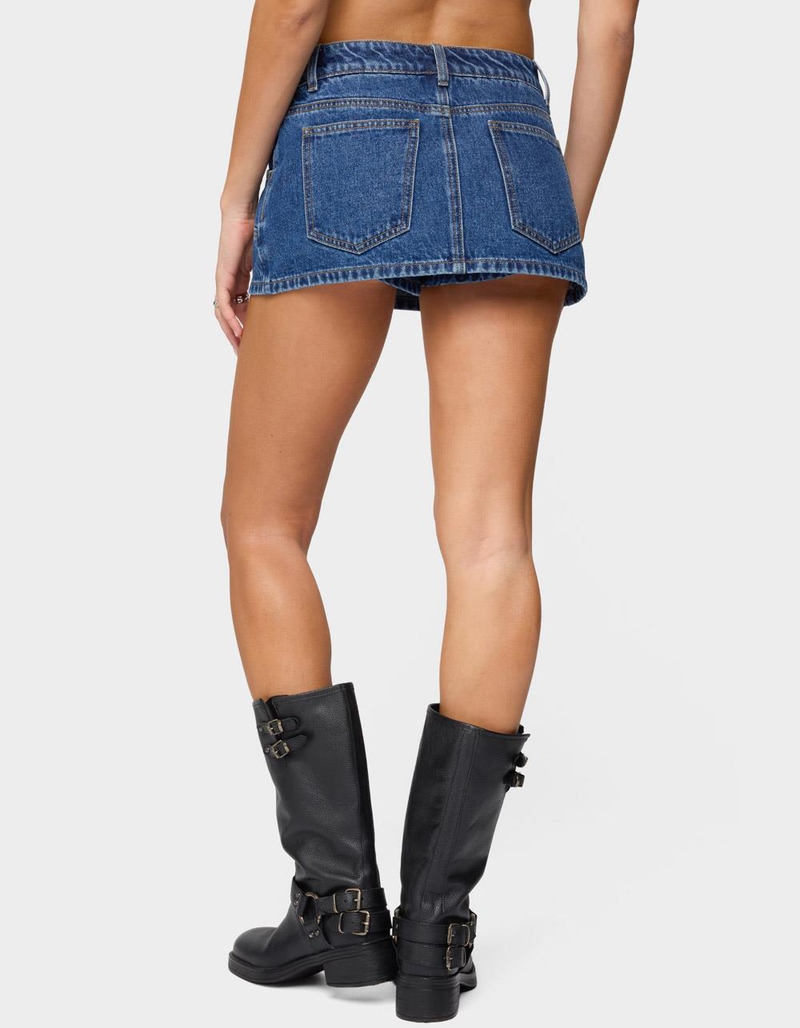 EDIKTED Stitched Up Denim Mini Skort image number 2