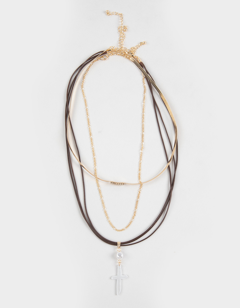 FULL TILT 5 Row Cord/Pearl/Cross Necklace image number 0