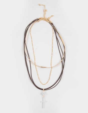 FULL TILT 5 Row Cord/Pearl/Cross Necklace Primary Image