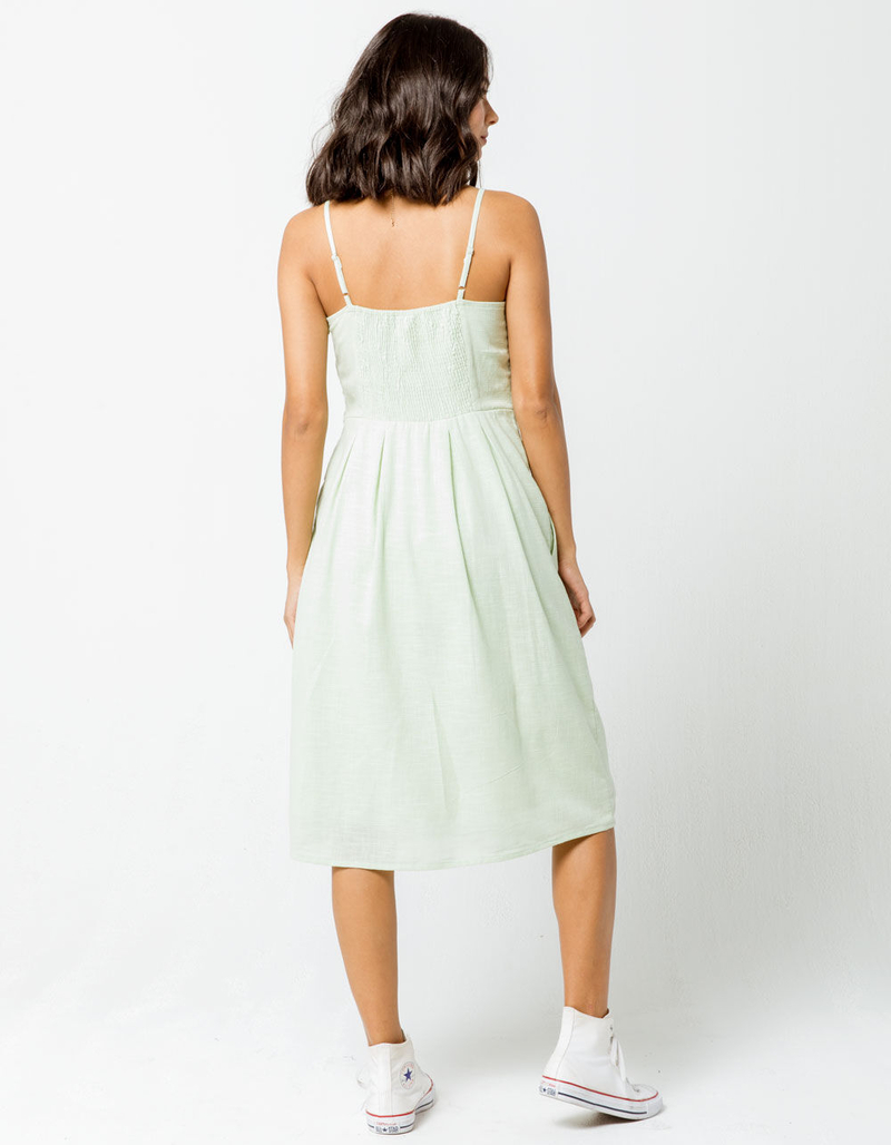 SKY AND SPARROW Knot Button Front Sage Midi Dress image number 2