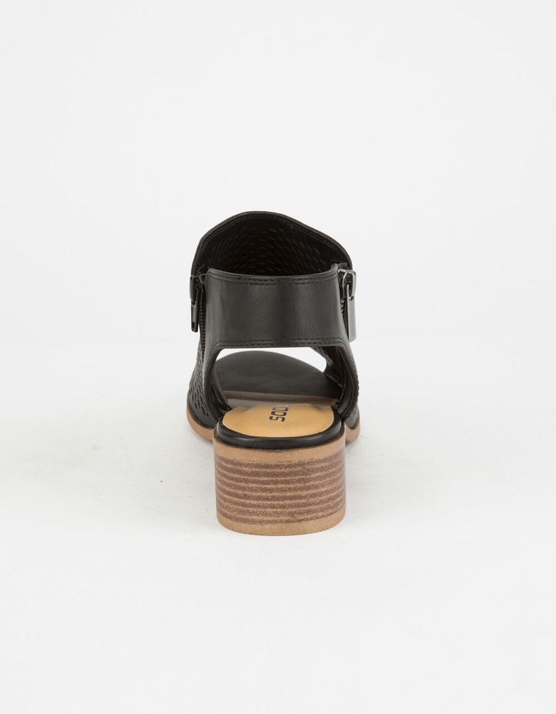 SODA Perforated Block Heel Black Womens Booties image number 3