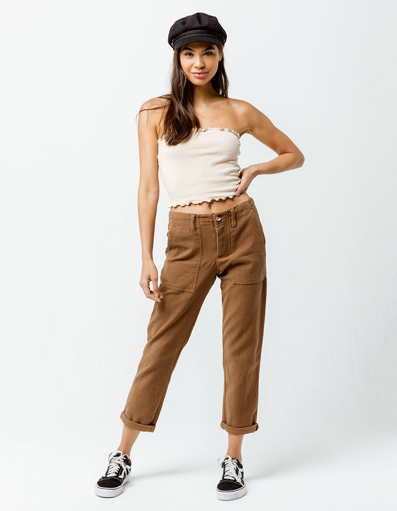 SKY AND SPARROW Ribbed Lettuce Edge Tan Womens Tube Top image number 3