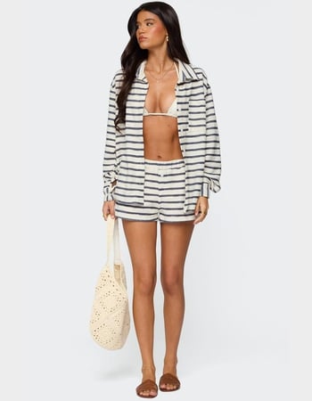EDIKTED Collins Oversized Striped Button Up Shirt Alternative Image