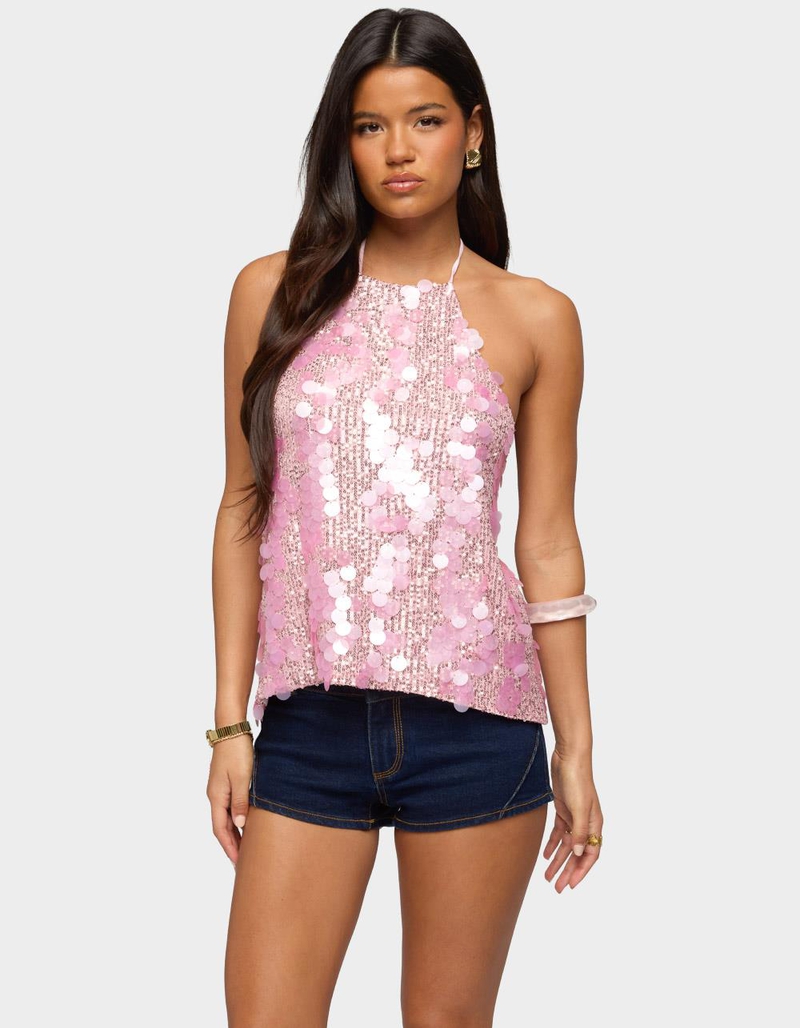 EDIKTED Ellorie Backless Sequin Halter Top image number 0