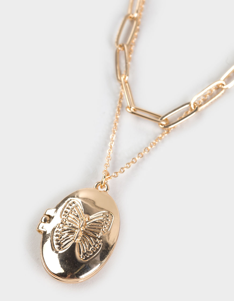 FULL TILT Etched Butterfly Locket Necklace image number 1