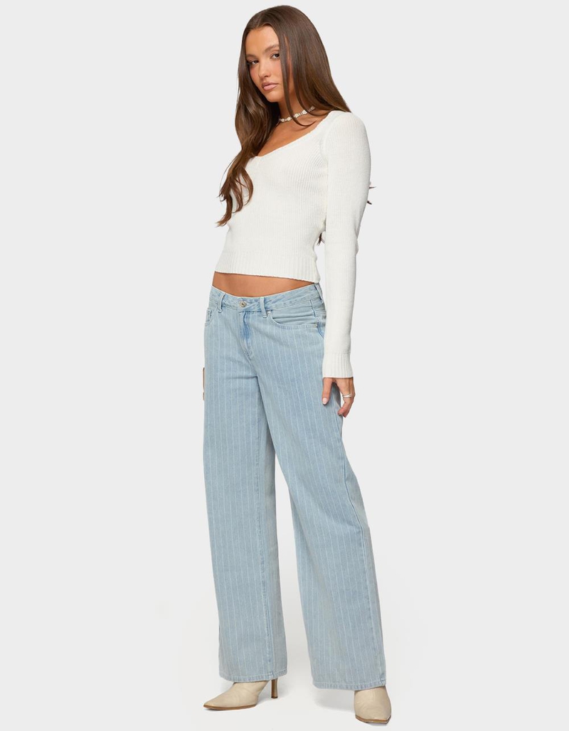 EDIKTED Pinstripe Low Rise Baggy Jeans image number 3