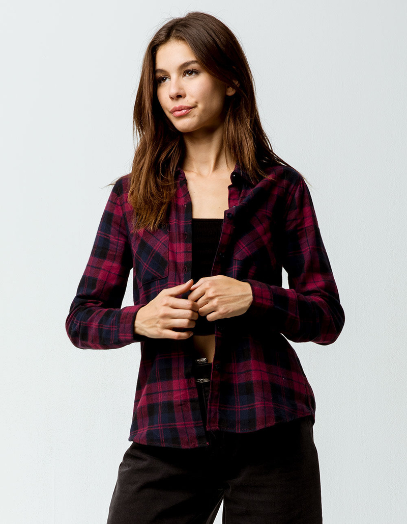 DESTINED Two Pocket Boyfriend Burgundy Womens Flannel Shirt image number 3