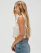 DEREK HEART Printed Linen Womens Flyaway Top image number 3