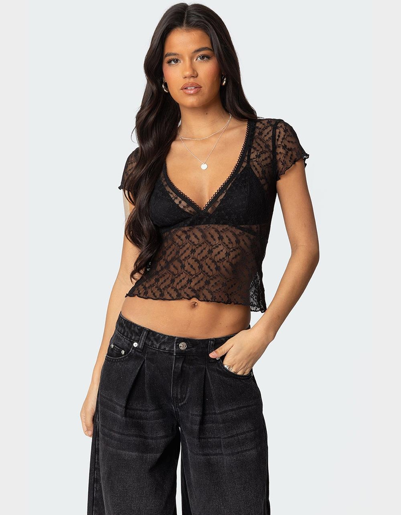 EDIKTED Julie Sheer Lace Top image number 0